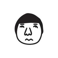 Doodle sad guy face. Black and white vector