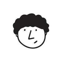 Doodle guy face. Black and white vector curly boy