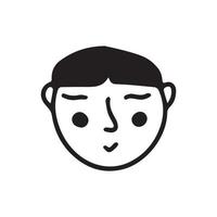 Doodle asian guy face. Black and white vector isolated