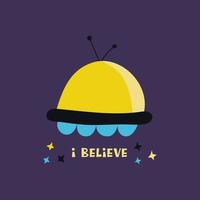 Flying saucer. UFO. Print vector hand drawn