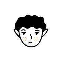 Smiling guy with freckles. Black and white vector