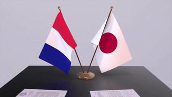 Paraguay and Japan national flags, political deal, diplomatic meeting. Politics and business animation video