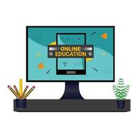 Online courses and trainings, Webinar, Distance education, Knowledge, Mobile learning App and E-learning. Vector illustration for poster, banner, presentation