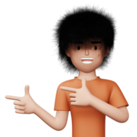 feliz animado homem apontando para a lado, fofa desenho animado personagem, 3d Renderização png