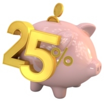 3D piggy bank with golden coin and number 25 png