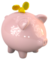 Piggy bank with floating coin. Finance saving money. 3d render png