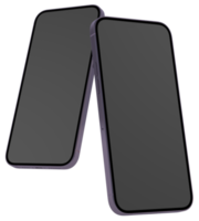 maquete de dois telefones roxos modernos. renderização 3D png