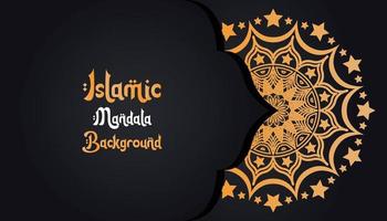 mandala, islamic background, luxury design.  A black background with a gold pattern that says islamic mandala background ' vector