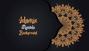 mandala, islamic background, luxury design.  A black background with a gold pattern that says islamic mandala background ' vector