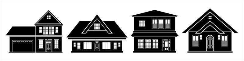 casa silueta, negro hogar vector en blanco fondo, para real inmuebles arquitectura diseño
