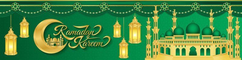 Islamic ornament template for background, horizontal banner, poster, cover design, social media feed, stories. Ramadan Kareem and eid mubarak 2023 concept vector