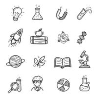 Set of science icons in cute doodle style vector