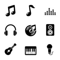 conjunto de música y sonido icono en glifo estilo vector