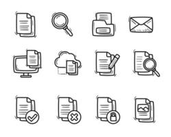 conjunto de documento icono en linda garabatear estilo vector