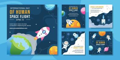 International Human Space Flight Day Social Media Post Flat Cartoon Hand Drawn Templates Illustration vector