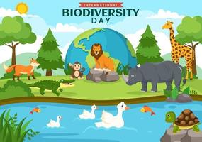 World Biodiversity Day on May 22 Illustration with Biological Diversity, Earth and Animal in Flat Cartoon Hand Drawn for Landing Page Templates vector