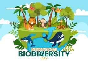 mundo biodiversidad día en mayo 22 ilustración con biológico diversidad, tierra y animal en plano dibujos animados mano dibujado para aterrizaje página plantillas vector
