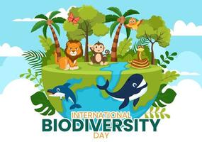 World Biodiversity Day on May 22 Illustration with Biological Diversity, Earth and Animal in Flat Cartoon Hand Drawn for Landing Page Templates vector