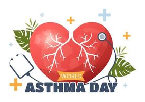 World Asthma Day on May 2 Illustration with Inhaler and Health Prevention Lungs in Flat Cartoon Hand Drawn for Web Banner or Landing Page Templates vector