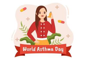 World Asthma Day on May 2 Illustration with Inhaler and Health Prevention Lungs in Flat Cartoon Hand Drawn for Web Banner or Landing Page Templates vector