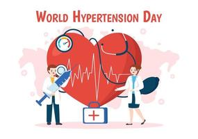 World Hypertension Day on May 17th Illustration with High Blood Pressure and Red Love Image in Flat Cartoon Hand Drawn for Landing Page Templates vector