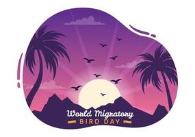 World Migratory Bird Day on May 8 Illustration with Birds Migrations Groups in Flat Cartoon Hand Drawn for Landing Page Templates vector