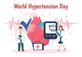 World Hypertension Day on May 17th Illustration with High Blood Pressure and Red Love Image in Flat Cartoon Hand Drawn for Landing Page Templates vector