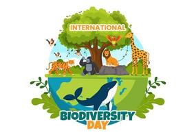 World Biodiversity Day on May 22 Illustration with Biological Diversity, Earth and Animal in Flat Cartoon Hand Drawn for Landing Page Templates vector