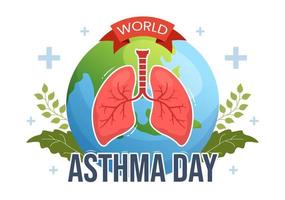 World Asthma Day on May 2 Illustration with Inhaler and Health Prevention Lungs in Flat Cartoon Hand Drawn for Web Banner or Landing Page Templates vector