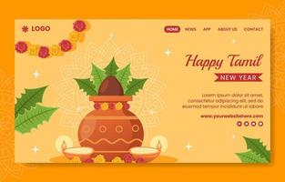 Happy Tamil New Year Social Media Landing Page Cartoon Hand Drawn Template Background Illustration vector