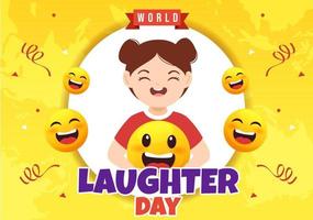 World Laughter Day Illustration with Smiley Facial Expression Cute Kids for Web Banner or Landing Page in Flat Cartoon Hand Drawn Templates vector