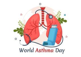 World Asthma Day on May 2 Illustration with Inhaler and Health Prevention Lungs in Flat Cartoon Hand Drawn for Web Banner or Landing Page Templates vector