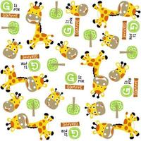 Vector cartoon seamless pattern with cute giraffe