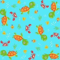 vector cartoon seamless pattern of marine animals with nautical elements