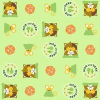 Vector cartoon seamless pattern of cute cat with mice playing hide and seek