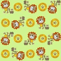 Vector cartoon seamless pattern of cute lion family with footpath logo