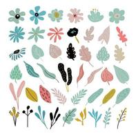 Floral collection with elements of flowers and leaves.Vector flowers. Spring art print with botanical elements. Easter. Folklore style. vector