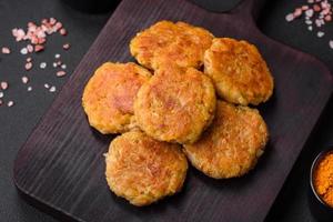 Delicious hearty vegetarian or vegan dish in the form of cutlets or patties photo