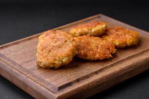 Delicious hearty vegetarian or vegan dish in the form of cutlets or patties photo