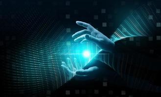 An array of data in the binary system flows through female hands, the concept of collecting and organizing information, control, business analytics photo