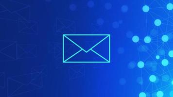 Digital communication concept with envelope and glowing dots and lines on blue technology background. Vector illustration.