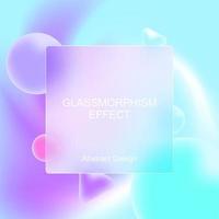 Transparent frame in glass morphism or glassmorphism style. Abstract shapes on background. Transparent and blurred card or frame. Glass-morphism style. Futuristic gradient. Vector