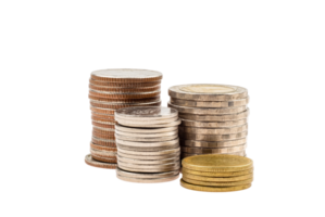 Group of Coins stacked on transparent background, Concept of saving money, economy, investment, growing business and wealth. png