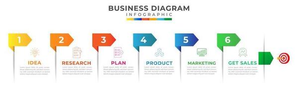 6 Steps Modern Timeline diagram with arrow, topic, and symbol icon. presentation vector infographic timeline. Infographic template for business.