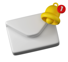 3d blanco sobre correo electrónico mensaje campana alerta icono firmar notificación ilustración png