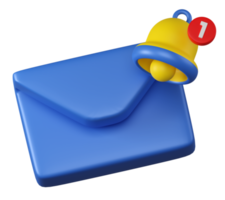 3d azul sobre correo electrónico mensaje campana alerta icono firmar notificación ilustración png