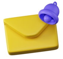 3d amarillo sobre correo electrónico mensaje campana alerta icono firmar notificación ilustración png