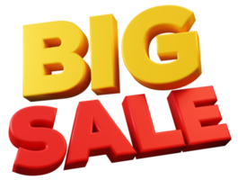 Yellow red big sale icon sign for shopping promotion discount 3d render illustration png