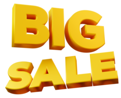 Gold yellow big sale icon sign for shopping promotion discount 3d render illustration png