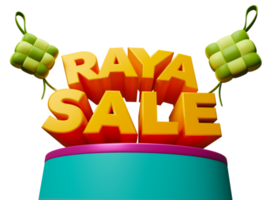 Raya sale sign with 2 ketupat icon floating on podium pedestal for Eid mubarak Ramadan Kareem Raya islamic festival 3d illustration. Translate Islamic muslim festival sale png